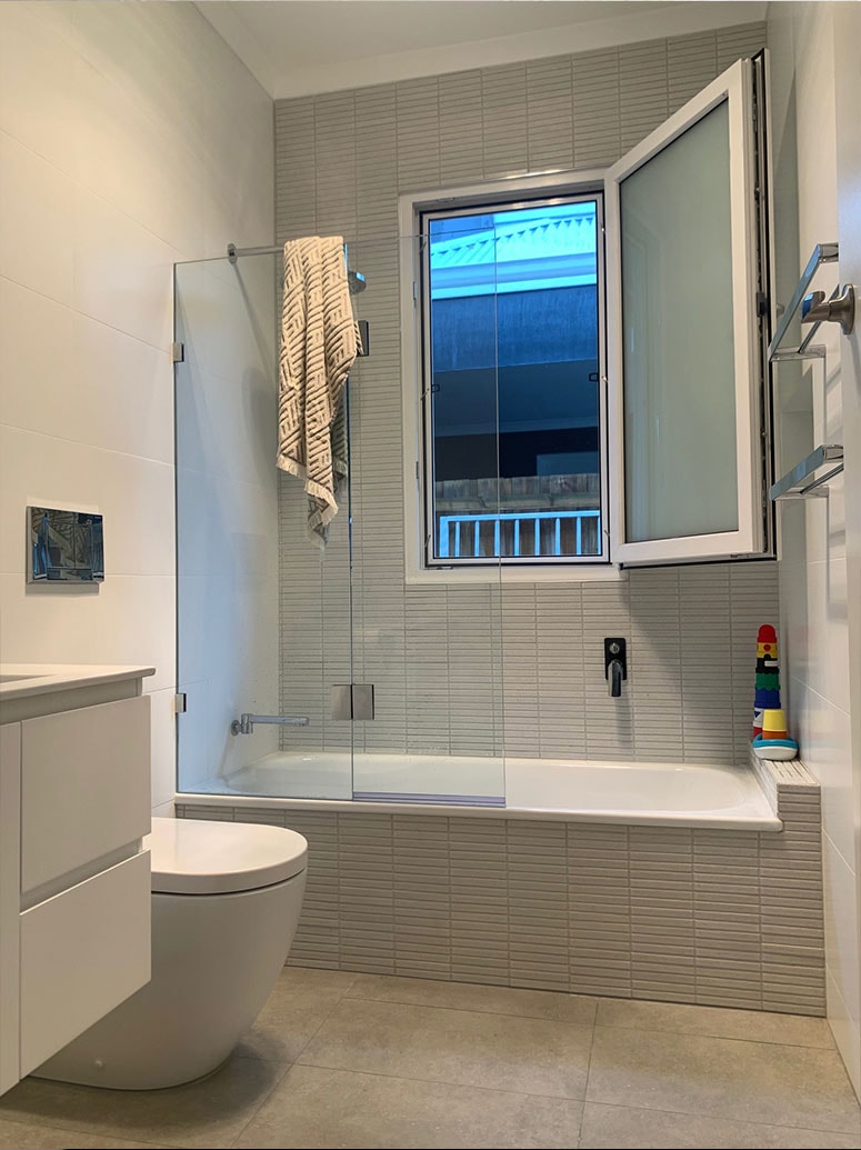 Modern bathroom renovation by Kat's Plumbing